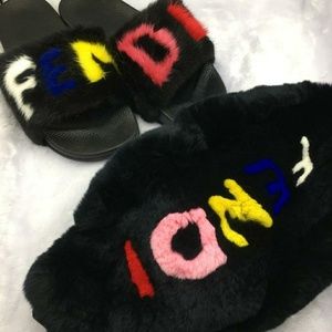 Fanny pack and fur slides